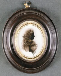 Silhouet van een dame, geschilderd op convex glas, door mevrouw Isabella Beetham, laat 18e eeuw